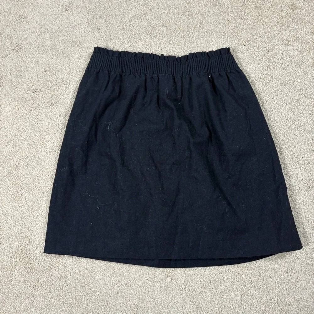 J Crew Linen Cotton Blend City A Line Skirt Womens 8 Black Smocked Waist